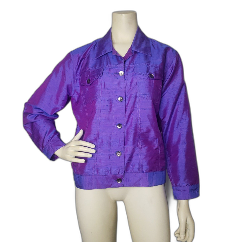 Vintage CHICOS Silk Jacket Iridescent Purple Womens Size 1 Medium